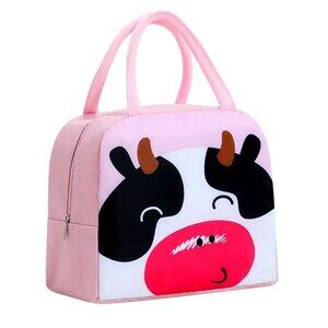 Morgan Sweet White Black Pink Cow Animal Face Insulated Lunch Bag Gift Packaged